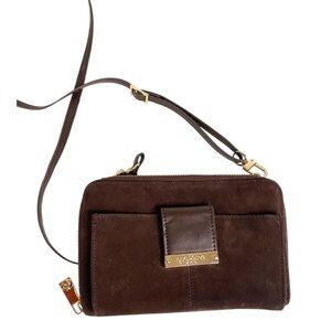 Spartina 449 Coffee Suede Phone Crossbody Wallet Bag Credit Card Slots Zip Aroun